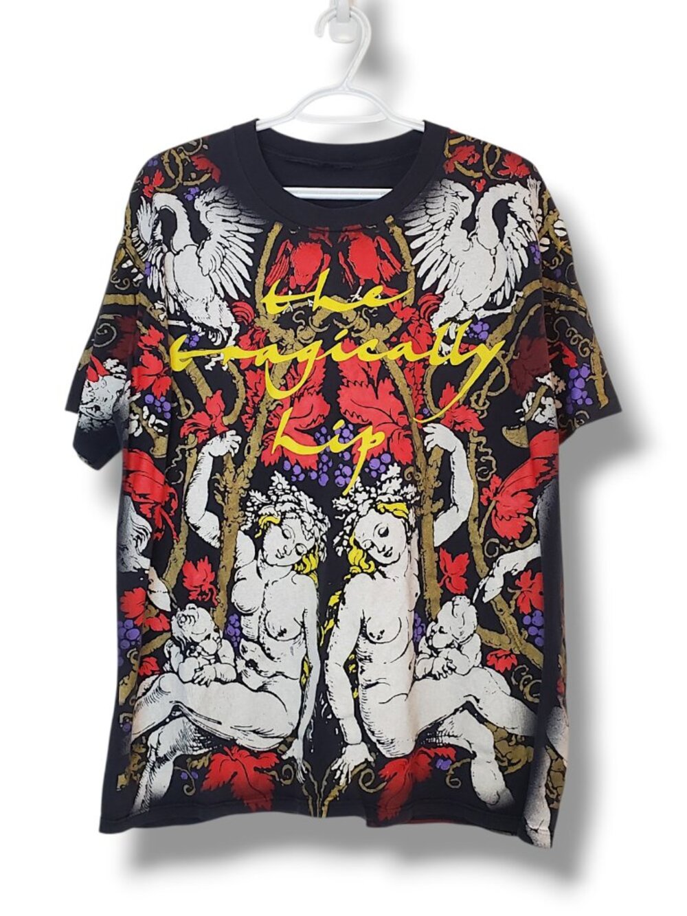 Rare Vintage 1992 The Tragically Hip Nymph All Over Print Shirt Black Size XL